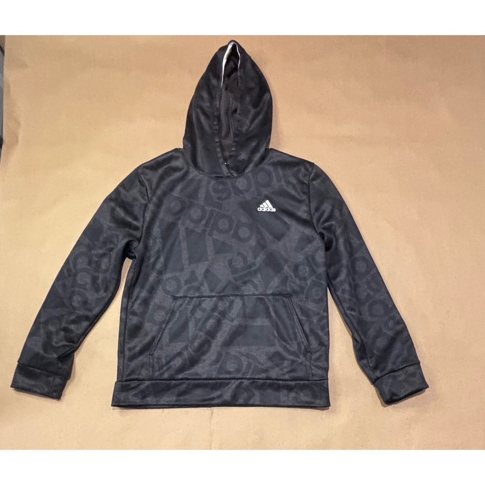 Adidas Black Logo Print Hoodie Kids Size L 14/16